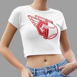 NEW Cleveland Guardians G Wing Ball Team Color Pop Form Fit Crop Top Shirt WHITE